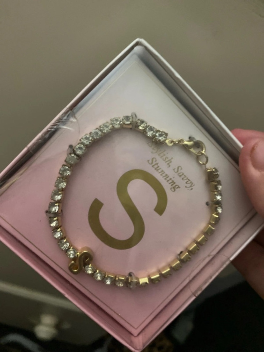Gold-Tone Initial S Crystal Tennis Bracelet - Women Jewelry